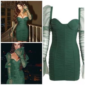 2020 Autumn Green black Mini Dress